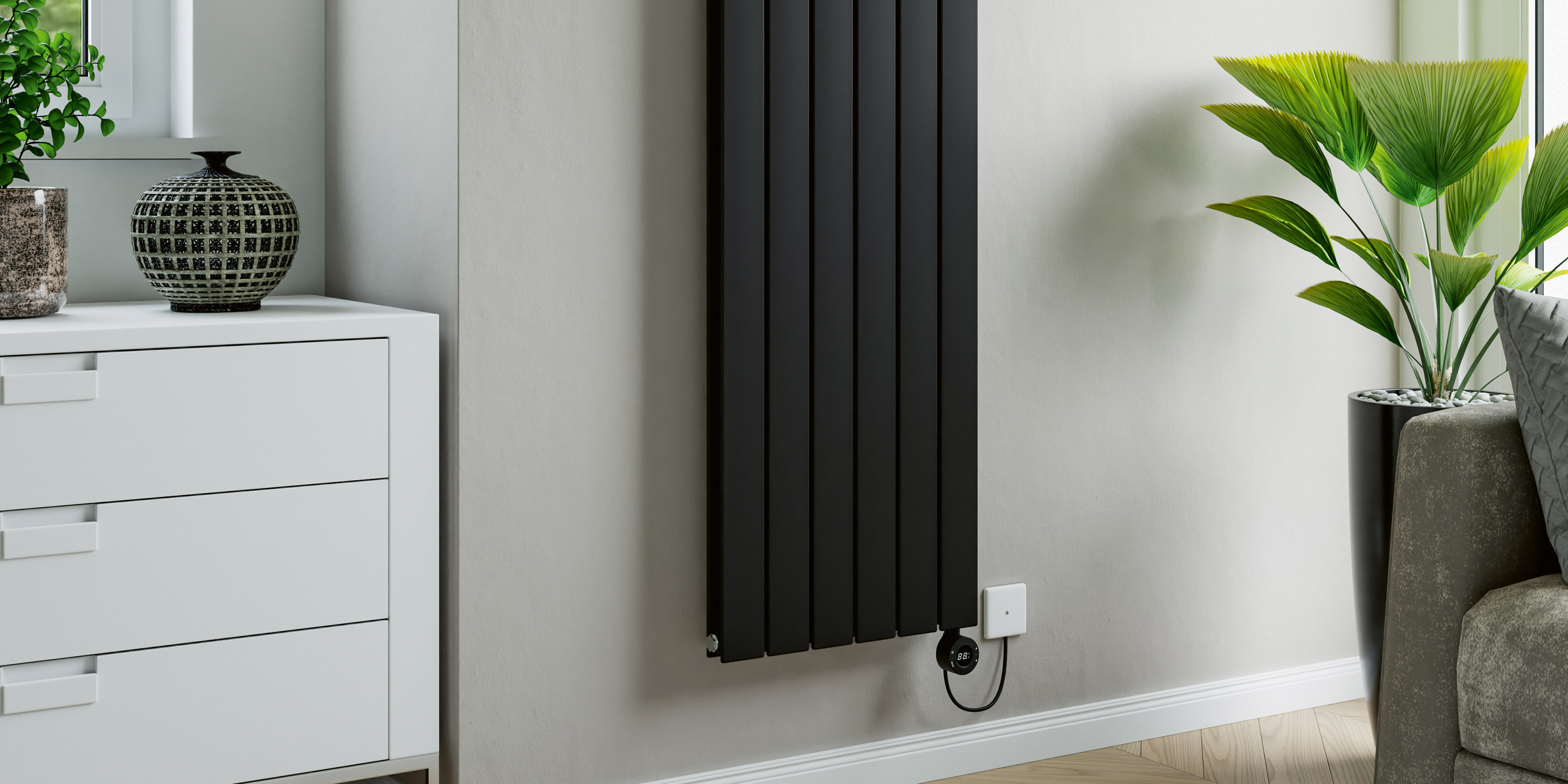 Eucotherm Mars Electro WiFi Electric Vertical Designer Radiator - Textured Black