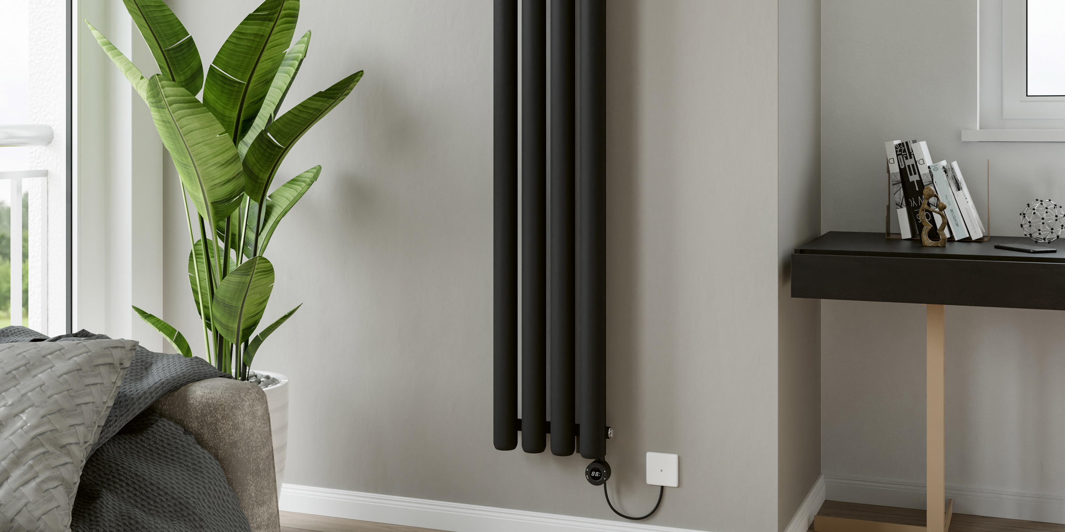 Eucotherm Vulkan Electro WiFi Electric Vertical Designer Radiator - Textured Black