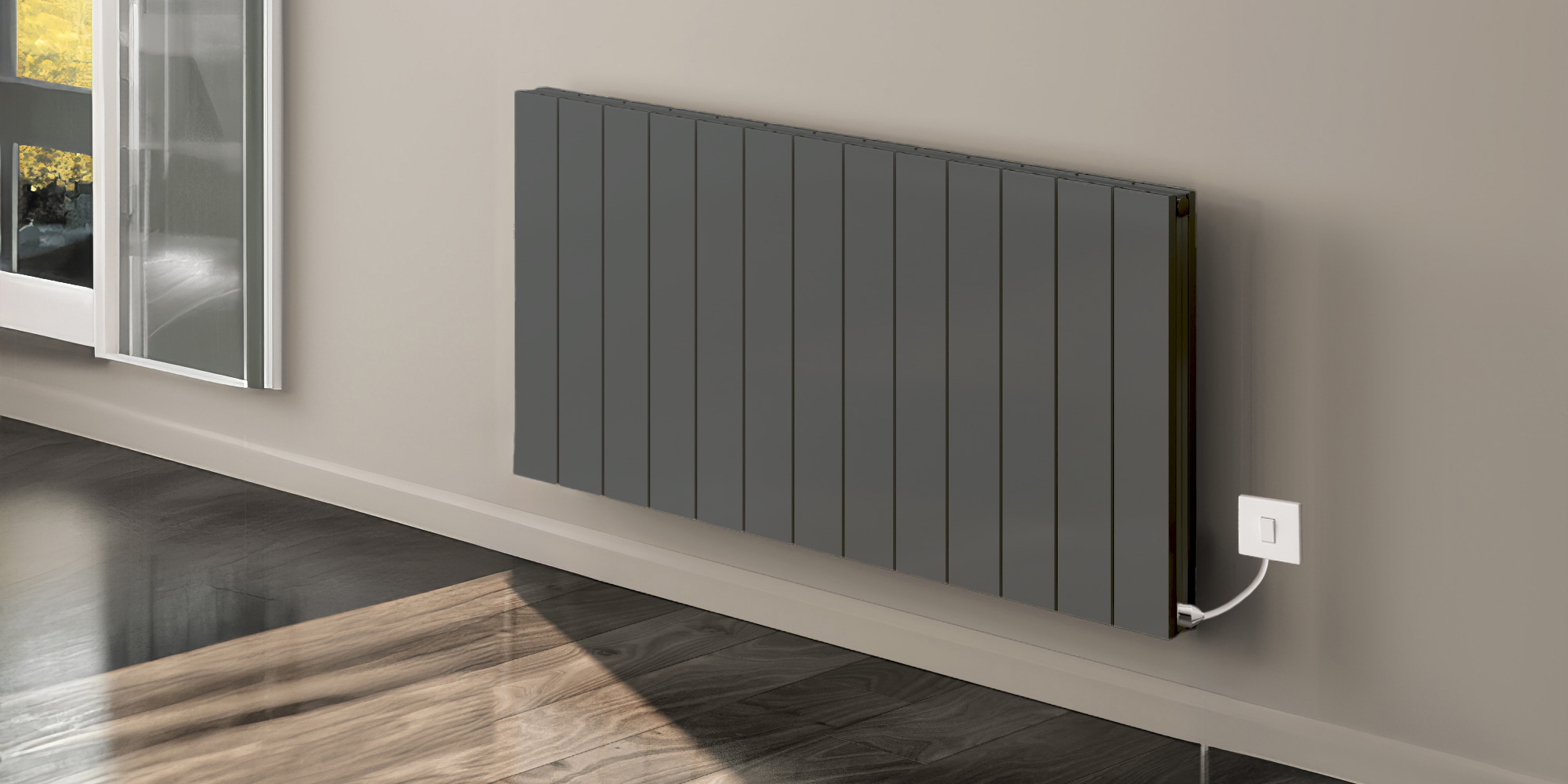 Reina Casina Horizontal Double Designer Electric Aluminium Radiator - Anthracite Texture