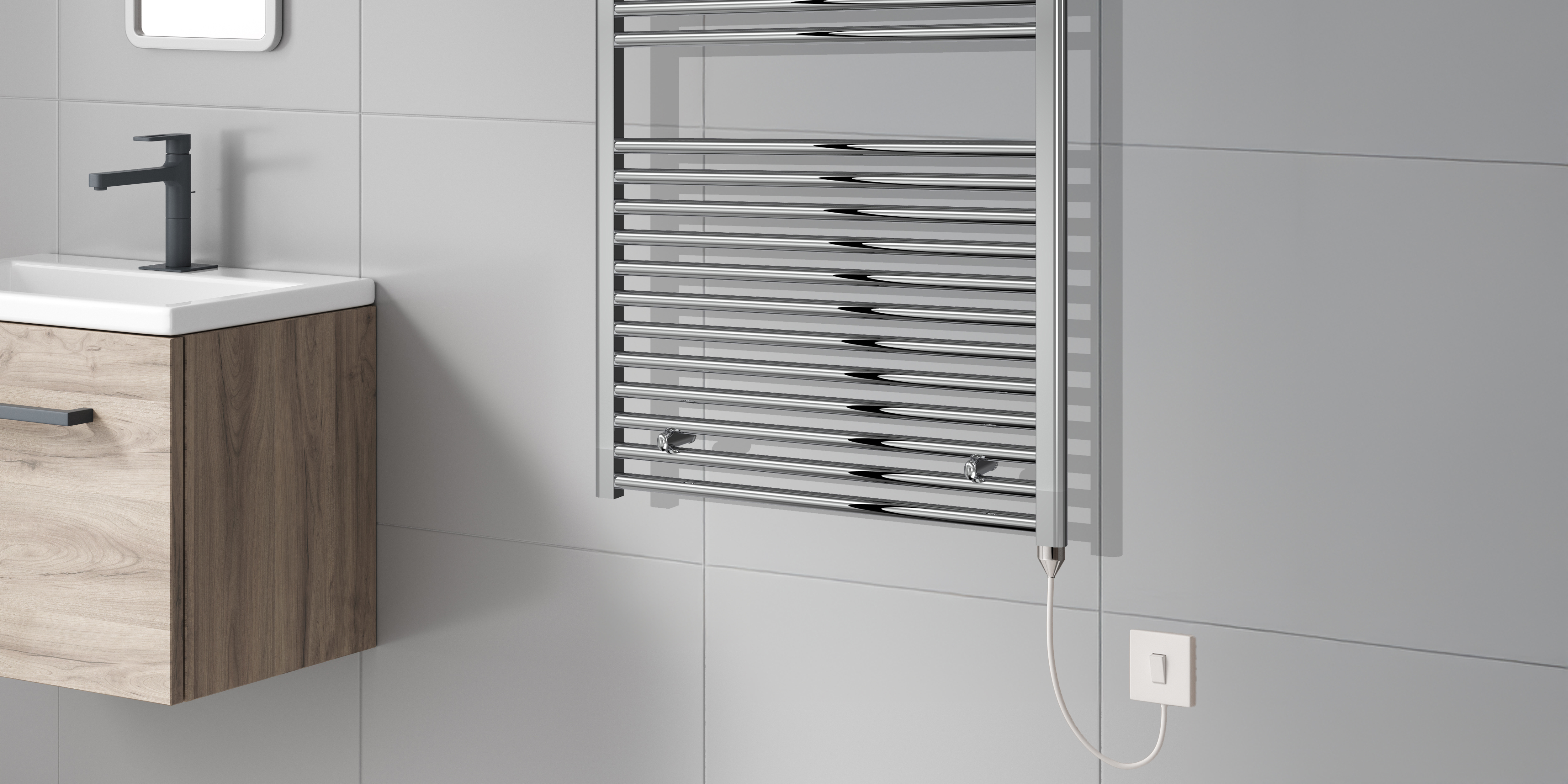 Reina Diva Flat Chrome Designer Electric Heated Towel Rail 1200x750mm