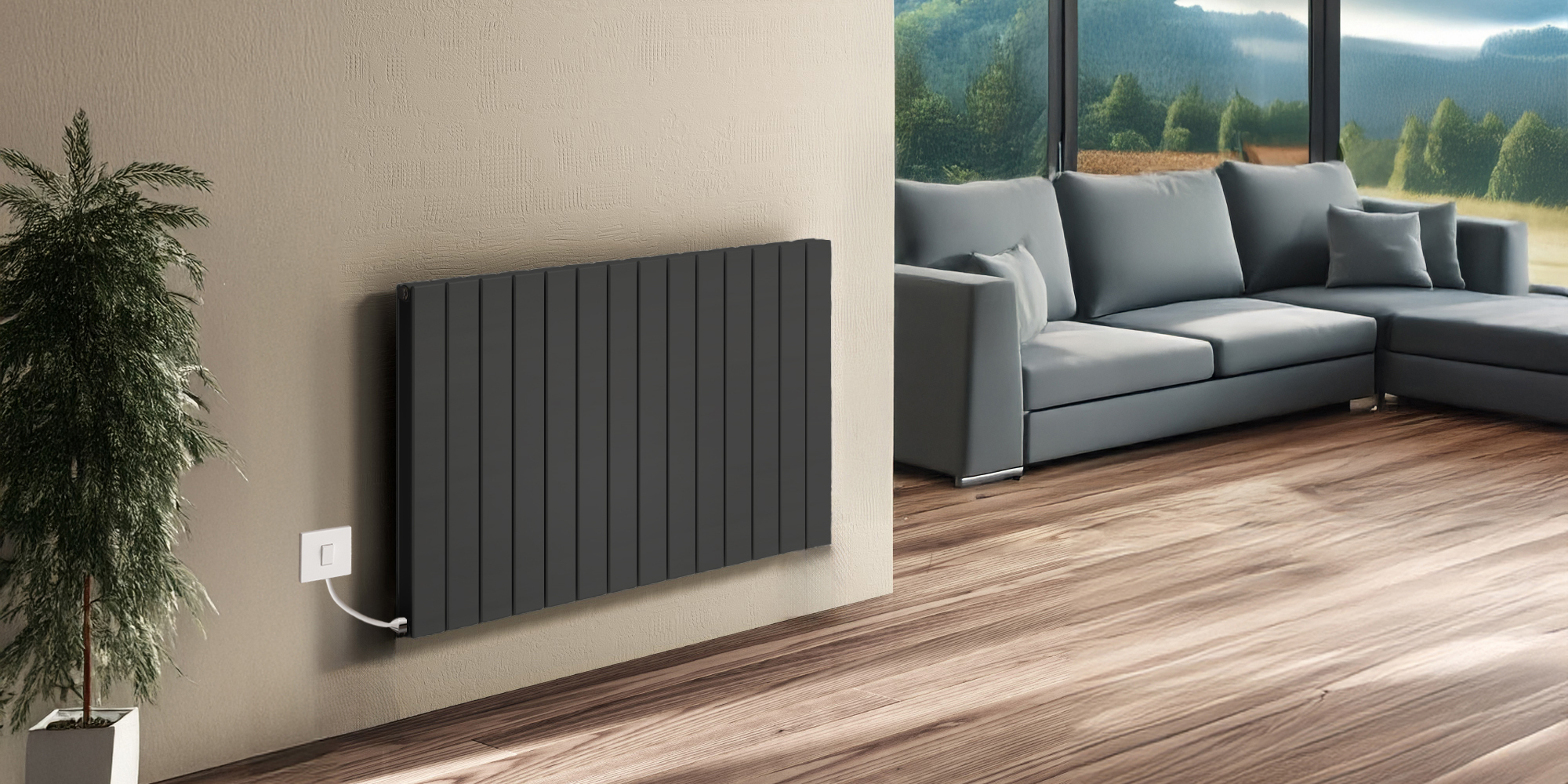 Reina Flat Horizontal Single Designer Electric Radiator - Anthracite